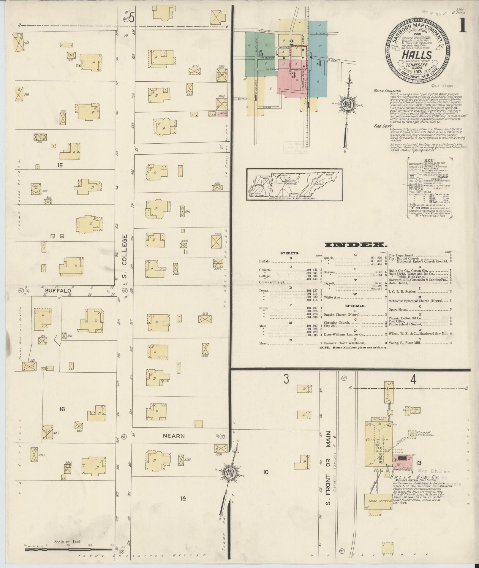 Sanborn Fire Insurance Map from Halls, Lauderdale County, Tennessee. (1915) – Historic Sanborn Fire Insurance Map Print