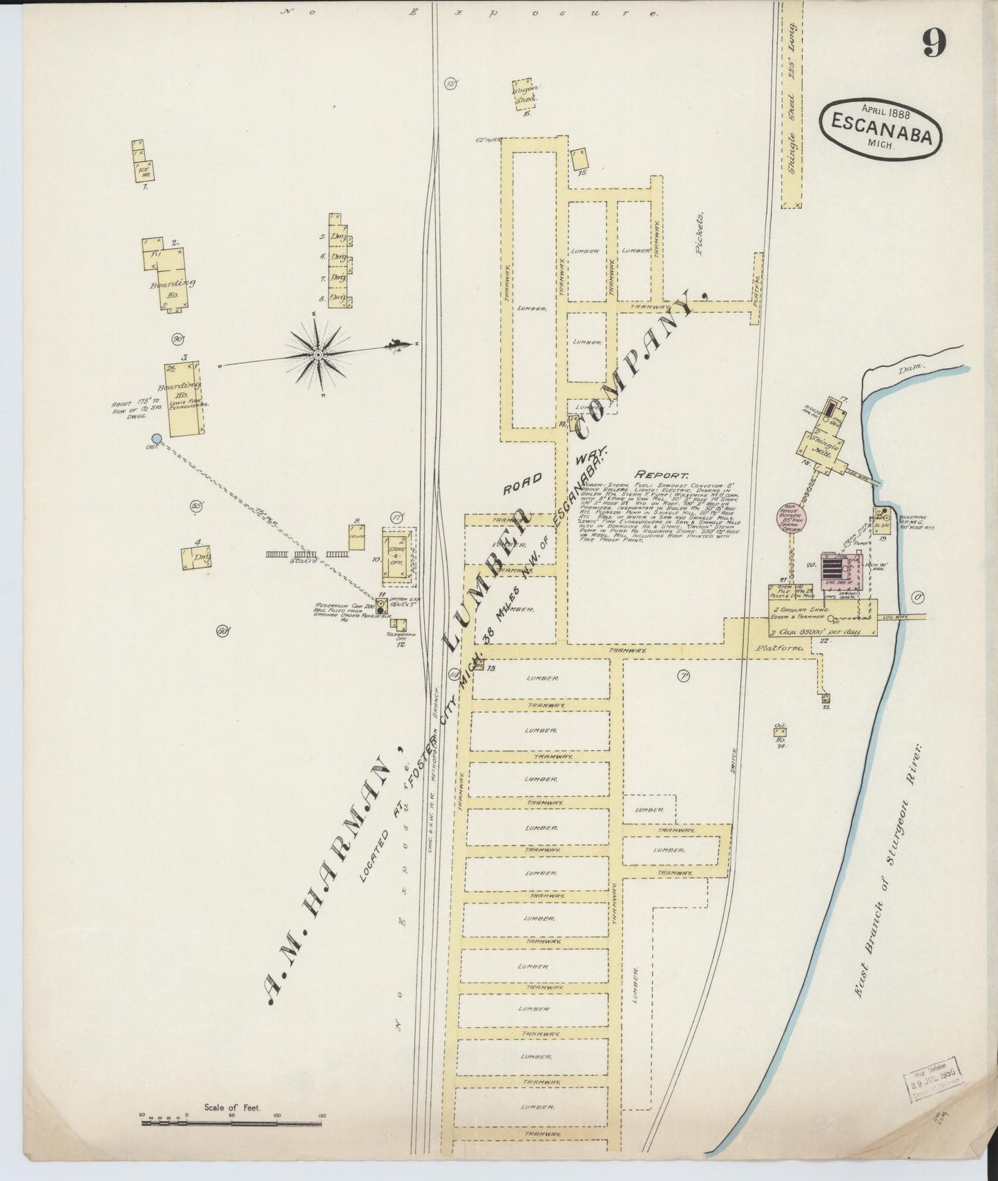 Sanborn Fire Insurance Map from Escanaba, Delta County, Michigan (1888), Sheet #0009 - Historic Sanborn Fire Insurance Map Print, vintage old map wall art, antique decor, genealogy gift, Michigan Michigan map