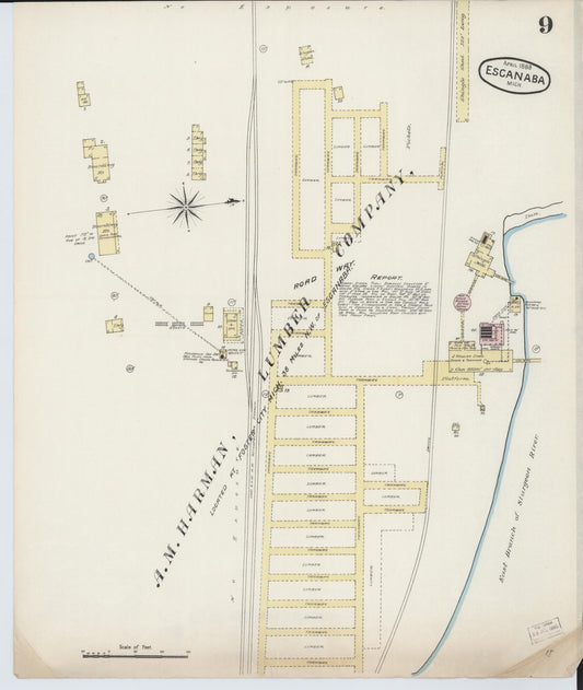 Sanborn Fire Insurance Map from Escanaba, Delta County, Michigan (1888), Sheet #0009 - Historic Sanborn Fire Insurance Map Print, vintage old map wall art, antique decor, genealogy gift, Michigan Michigan map