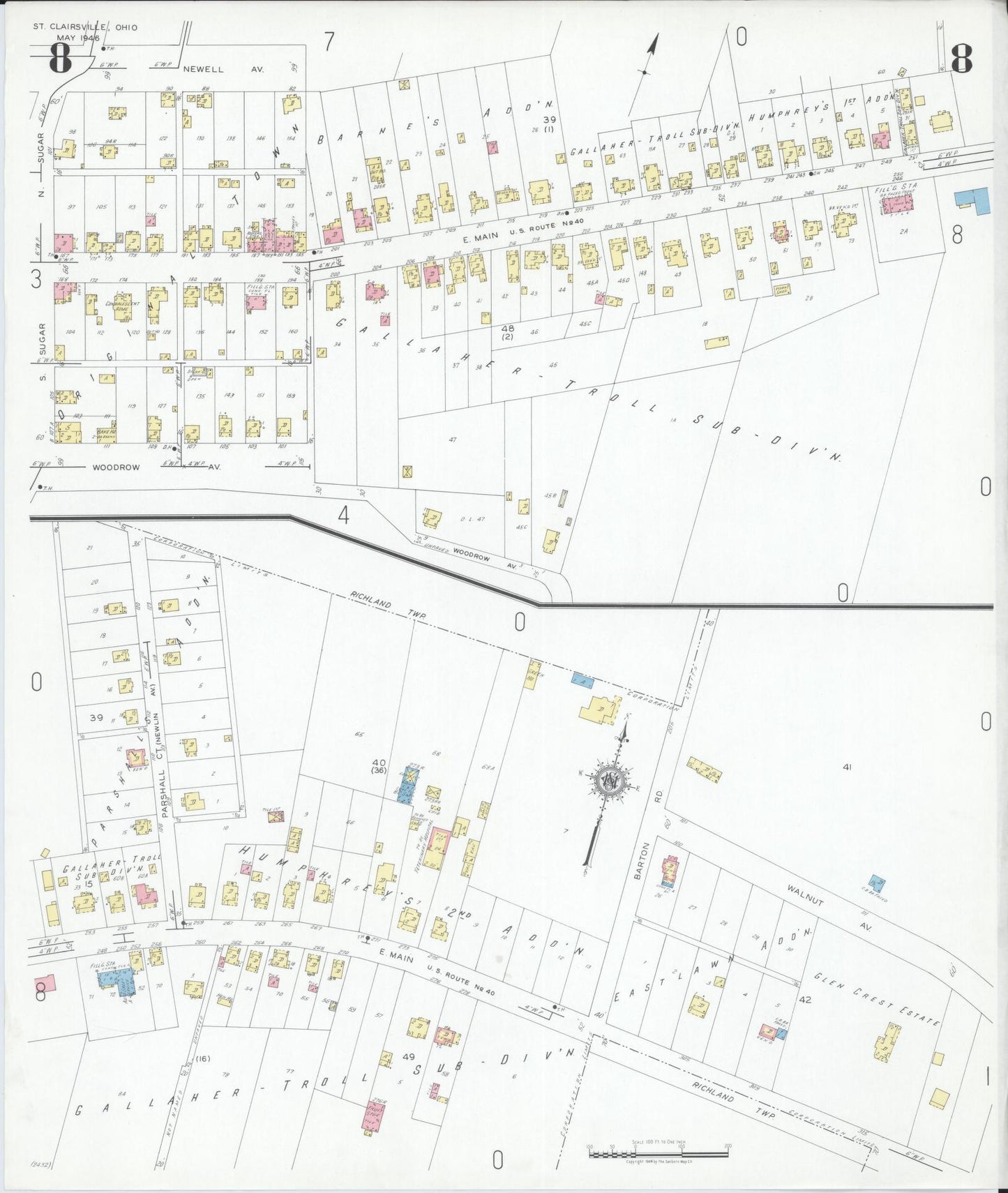 Sanborn Fire Insurance Map from Saint Clairsville, Belmont County, Ohio (1946), Sheet #0008 - Complete Map Set gallery image, historic Sanborn map, vintage wall art, Ohio Ohio