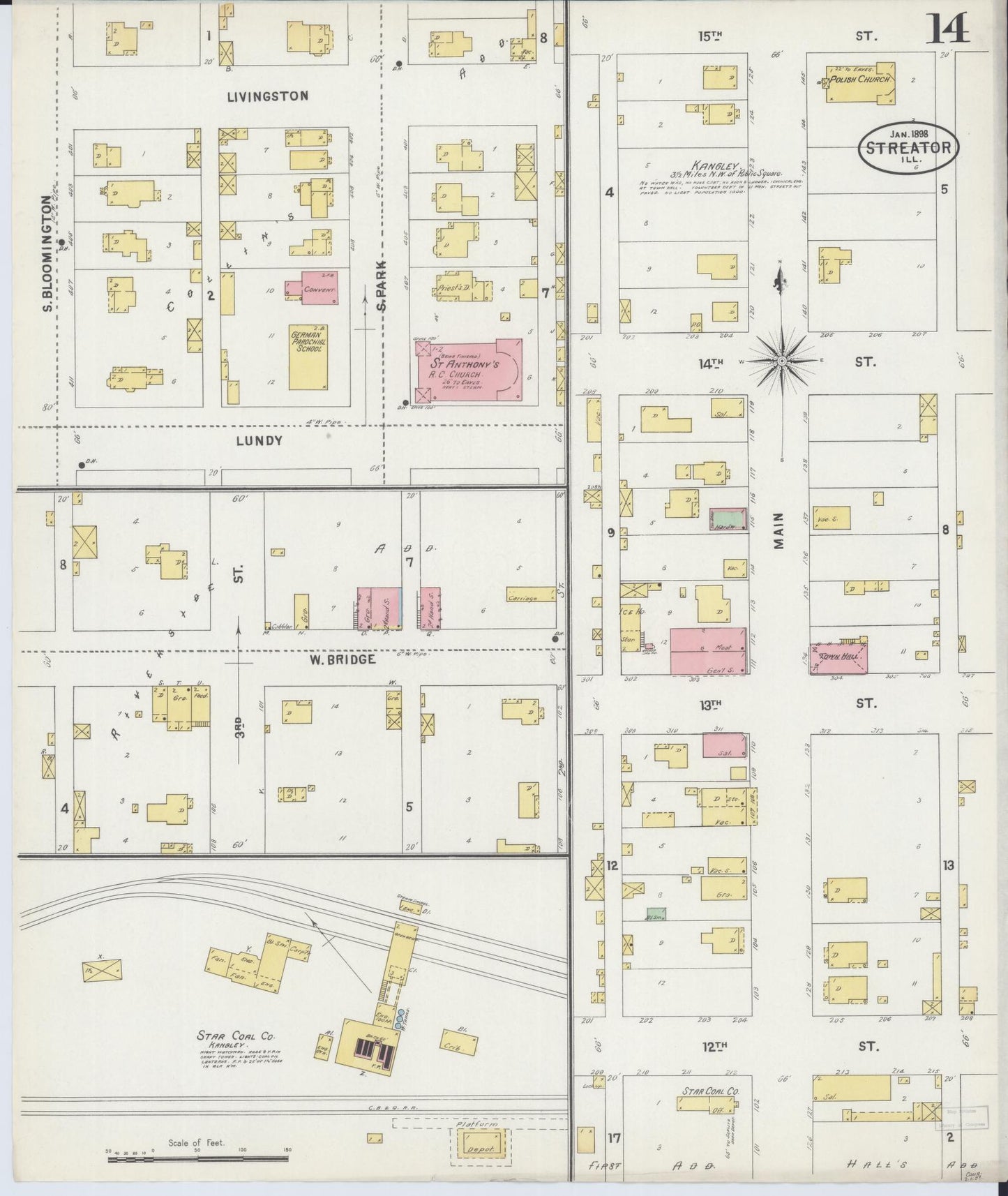 Sanborn Fire Insurance Map from Streator, La Salle County, Illinois (1898), Sheet #0014 - Complete Map Set gallery image, historic Sanborn map, vintage wall art, Illinois Illinois