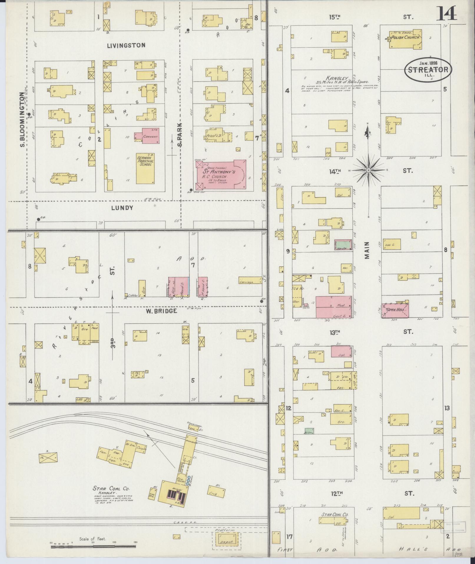 Sanborn Fire Insurance Map from Streator, La Salle County, Illinois (1898), Sheet #0014 - Complete Map Set gallery image, historic Sanborn map, vintage wall art, Illinois Illinois
