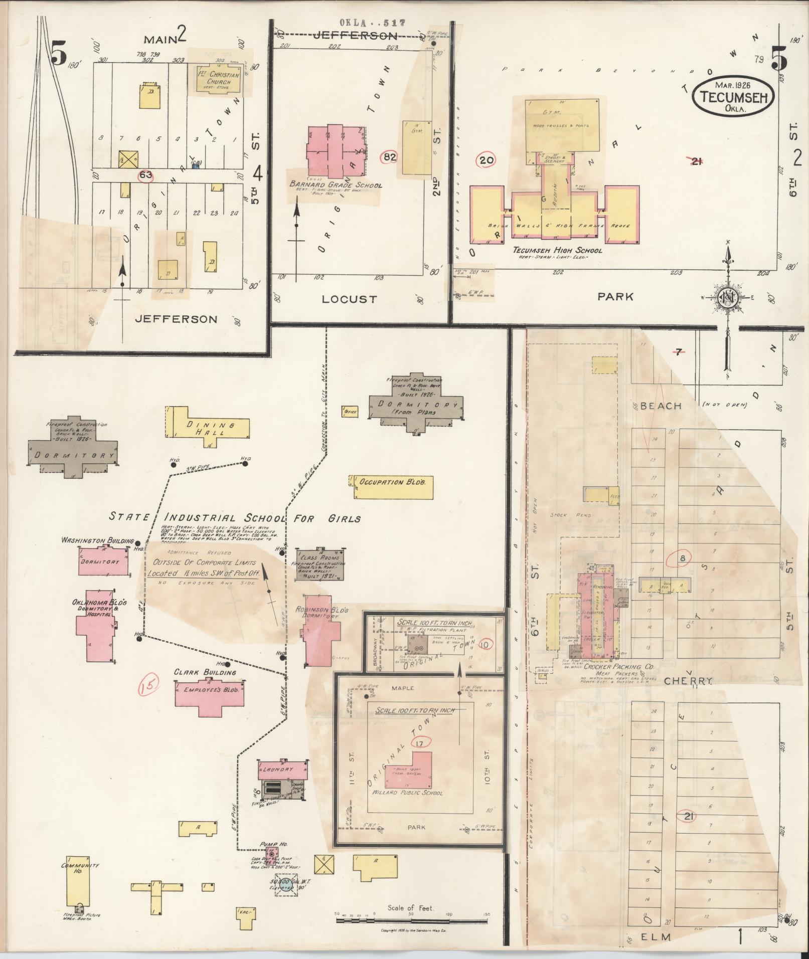 Sanborn Fire Insurance Map from Tecumseh, Pottawatomie County, Oklahoma (1944), Sheet #0005 - Complete Map Set gallery image, historic Sanborn map, vintage wall art, Oklahoma Oklahoma