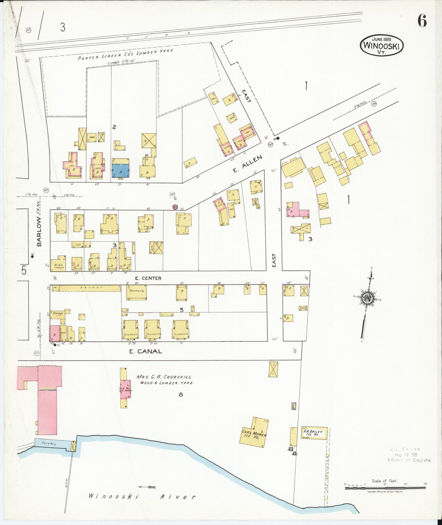 Sanborn Fire Insurance Map from Winooski, Chittenden County, Vermont (1919), Sheet #0006 - Complete Map Set gallery image, historic Sanborn map, vintage wall art, Vermont Vermont