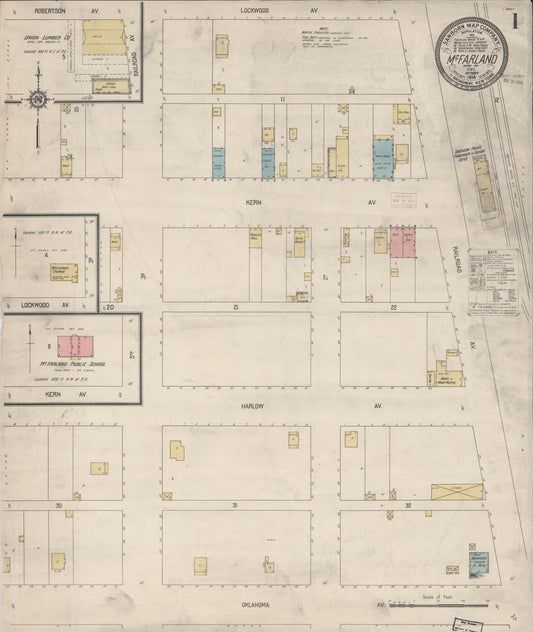 Sanborn Fire Insurance Map from Mcfarland, Kern County, California (1914), Sheet #0001 - Historic Sanborn Fire Insurance Map Print, vintage old map wall art, antique decor, genealogy gift, California California map