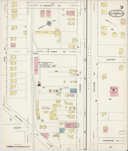 Sanborn Fire Insurance Map from Collingswood, Camden County, New Jersey (1915), Sheet #0009 - Historic Sanborn Fire Insurance Map Print, vintage old map wall art, antique decor, genealogy gift, New Jersey New Jersey map