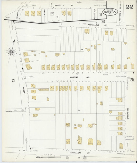 Sanborn Fire Insurance Map from Hempstead, Nassau County, New York (1909), Sheet #0022 - Historic Sanborn Fire Insurance Map Print, vintage old map wall art, antique decor, genealogy gift, New York New York map