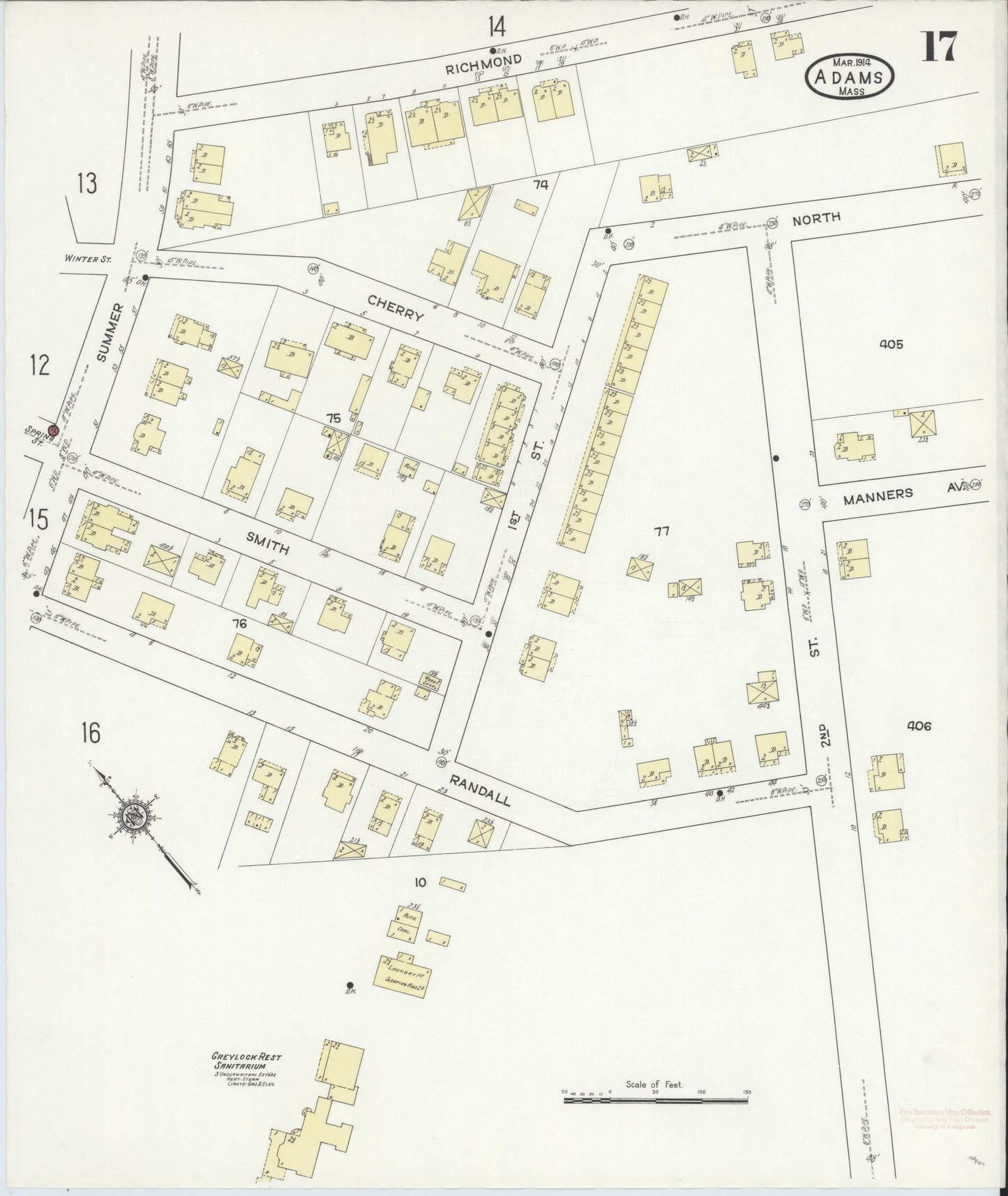 Sanborn Fire Insurance Map from Adams, Berkshire County, Massachusetts (1914), Sheet #0017 - Complete Map Set gallery image, historic Sanborn map, vintage wall art, Massachusetts Massachusetts