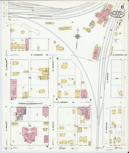 Sanborn Fire Insurance Map from Sapulpa, Creek County, Oklahoma (1920), Sheet #0006 - Historic Sanborn Fire Insurance Map Print, vintage old map wall art, antique decor, genealogy gift, Oklahoma Oklahoma map