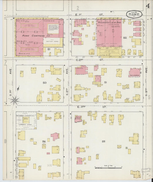 Sanborn Fire Insurance Map from Rome, Floyd County, Georgia (1893), Sheet #0004 - Historic Sanborn Fire Insurance Map Print, vintage old map wall art, antique decor, genealogy gift, Georgia Georgia map