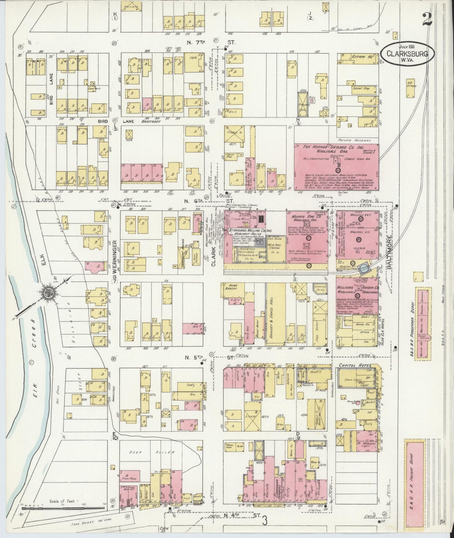 Sanborn Fire Insurance Map from Clarksburg, Harrison County, West Virginia (1911), Sheet #0002 - Complete Map Set gallery image, historic Sanborn map, vintage wall art, West Virginia West Virginia