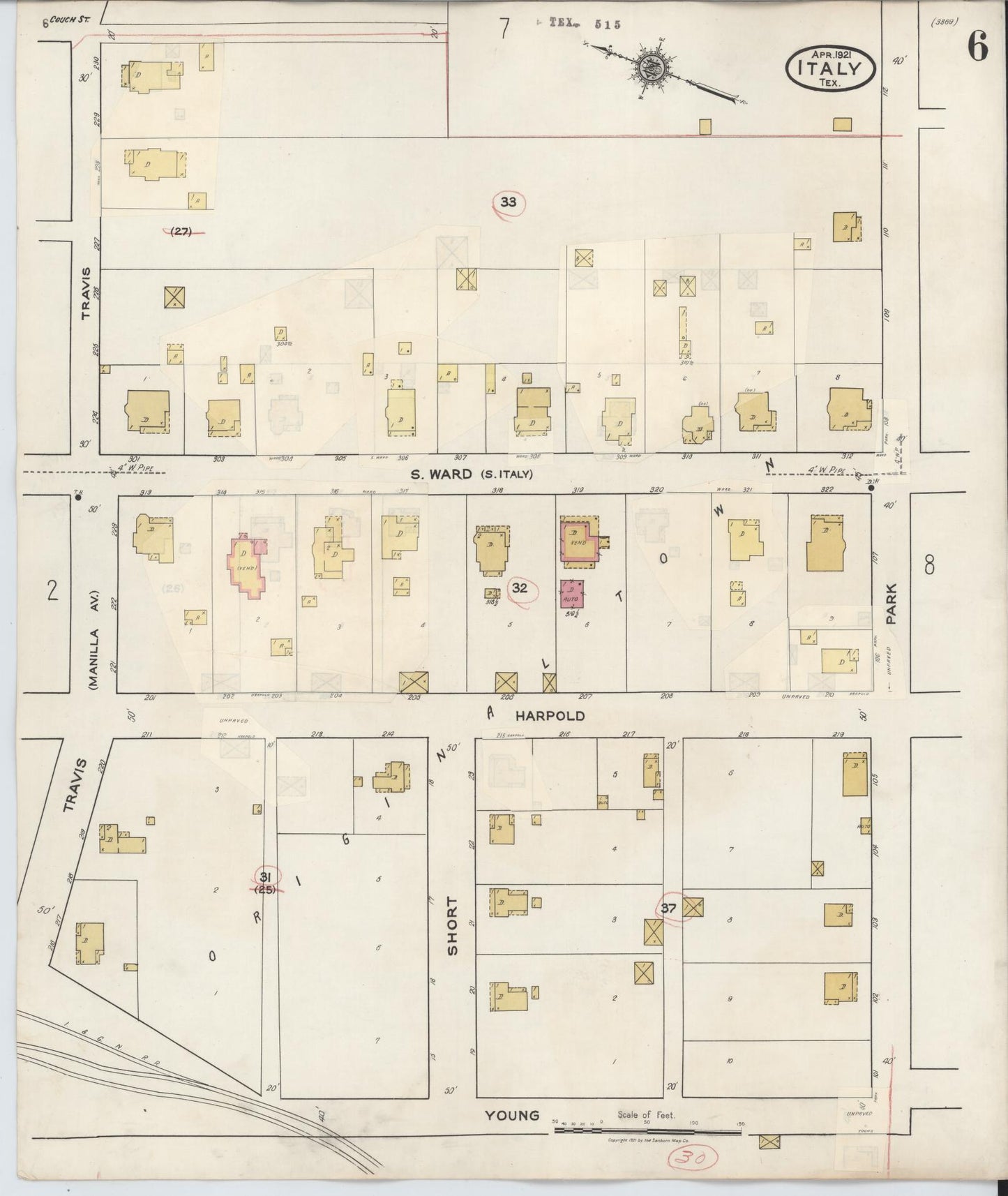 Sanborn Fire Insurance Map from Italy, Ellis County, Texas (1944), Sheet #0006 - Historic Sanborn Fire Insurance Map Print, vintage old map wall art, antique decor, genealogy gift, Texas Texas map