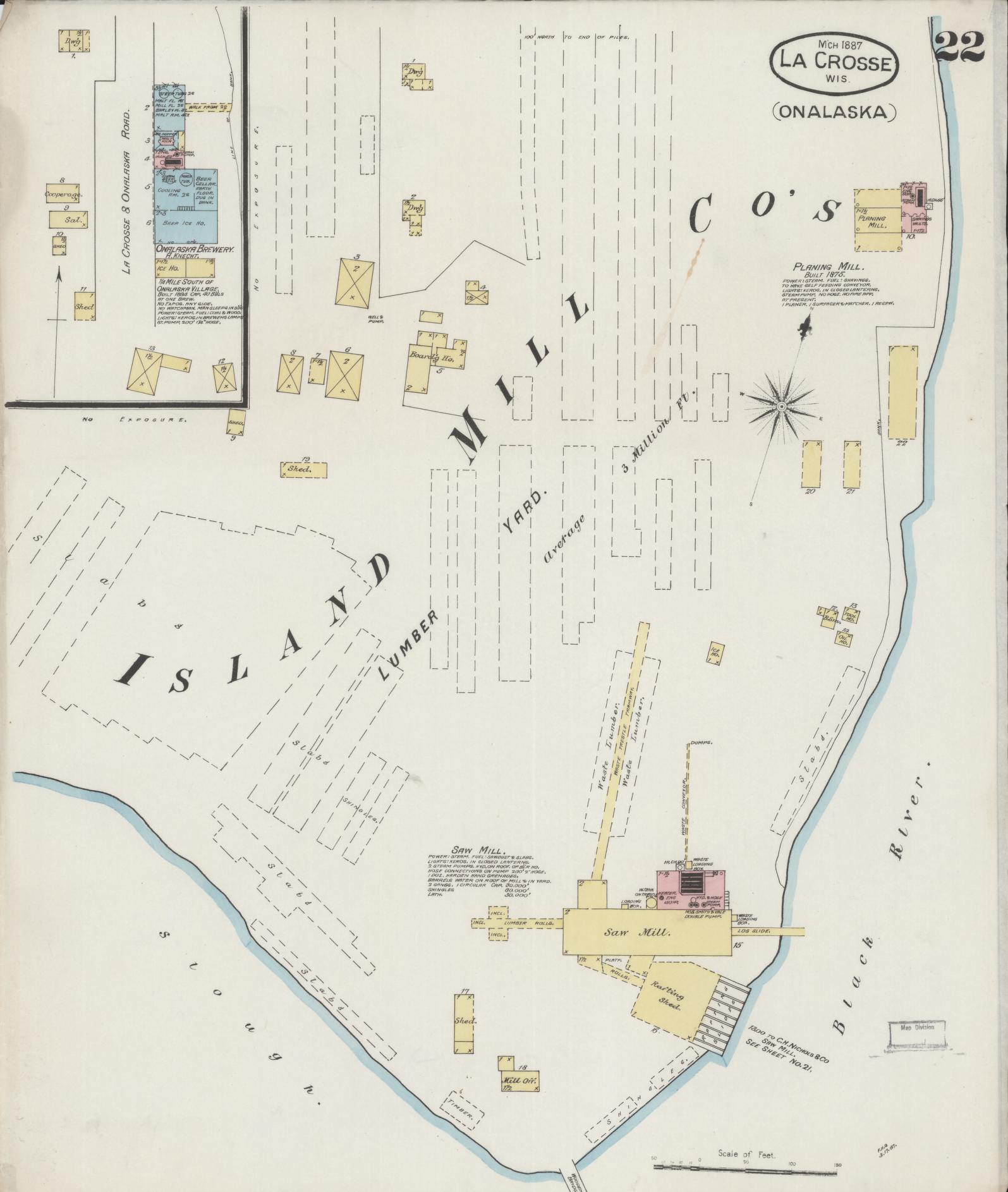 Sanborn Fire Insurance Map from La Crosse, La Crosse County, Wisconsin (1887), Sheet #0022 - Historic Sanborn Fire Insurance Map Print, vintage old map wall art, antique decor, genealogy gift, Wisconsin Wisconsin map