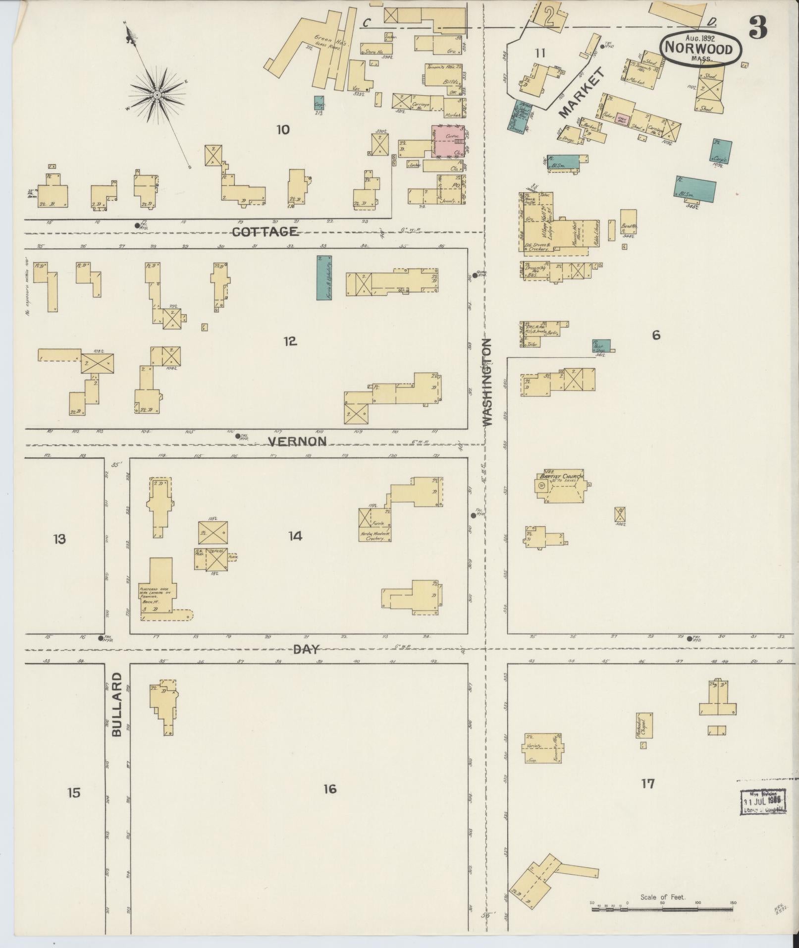 Sanborn Fire Insurance Map from Norwood, Norfolk County, Massachusetts (1892), Sheet #0003 - Complete Map Set gallery image, historic Sanborn map, vintage wall art, Massachusetts Massachusetts