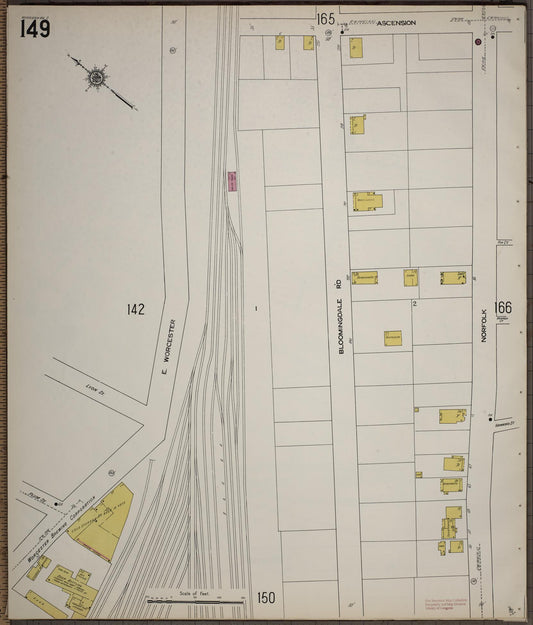 Sanborn Fire Insurance Map from Worcester, Worcester County, Massachusetts (1910), Sheet #0149 - Historic Sanborn Fire Insurance Map Print, vintage old map wall art, antique decor, genealogy gift, Massachusetts Massachusetts map
