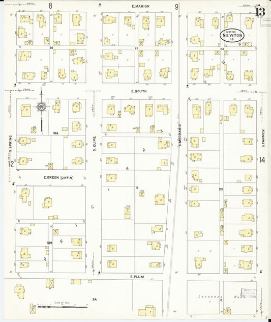 Sanborn Fire Insurance Map from Newton, Jasper County, Iowa (1911), Sheet #0013 - Historic Sanborn Fire Insurance Map Print, vintage old map wall art