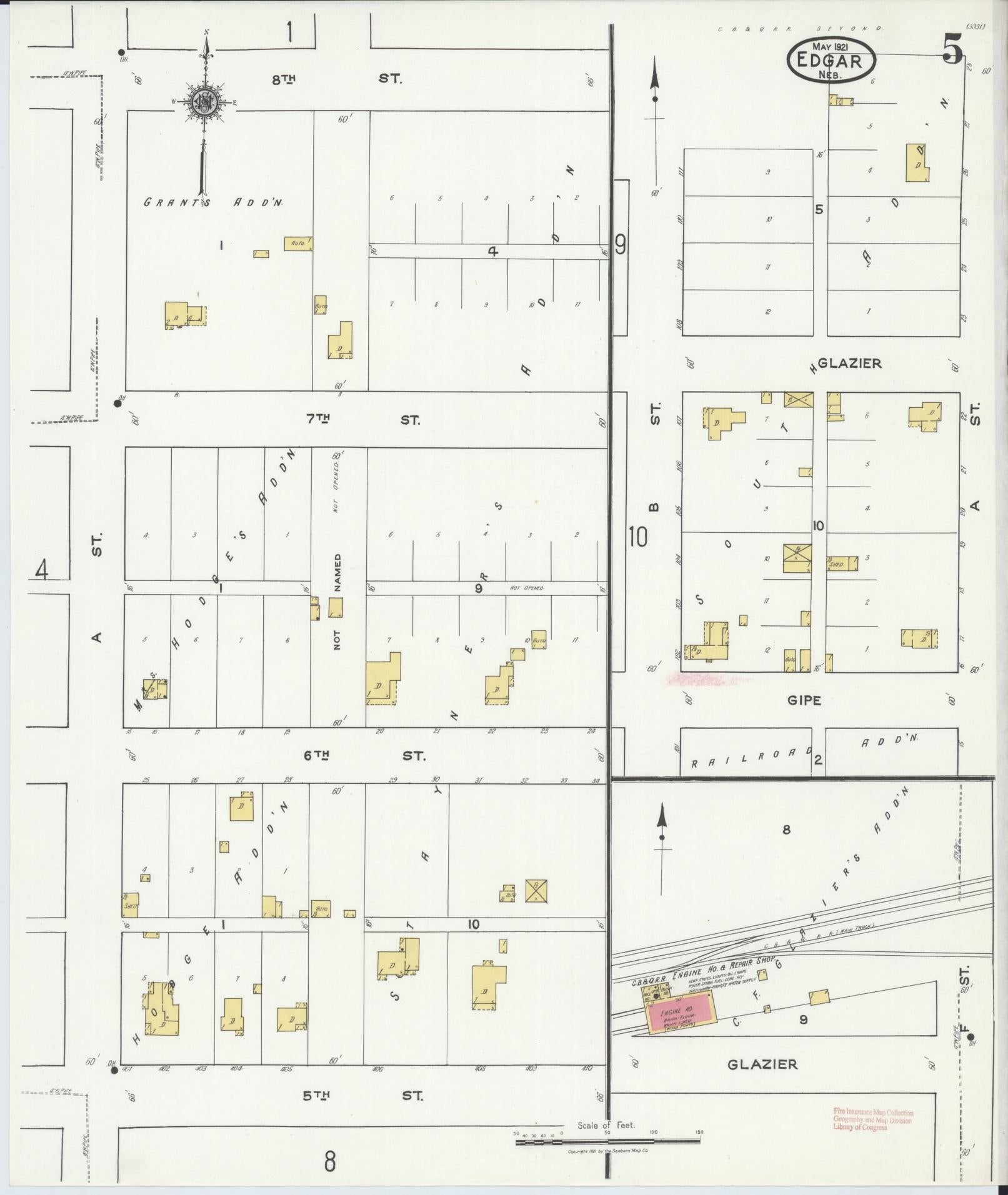 Sanborn Fire Insurance Map from Edgar, Clay County, Nebraska (1921), Sheet #0005 - Historic Sanborn Fire Insurance Map Print, vintage old map wall art, antique decor, genealogy gift, Nebraska Nebraska map