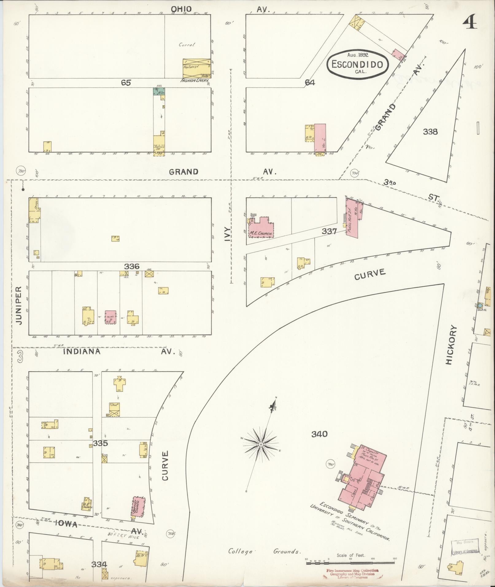 Sanborn Fire Insurance Map from Escondido, San Diego County, California (1892), Sheet #0004 - Complete Map Set gallery image, historic Sanborn map, vintage wall art, California California