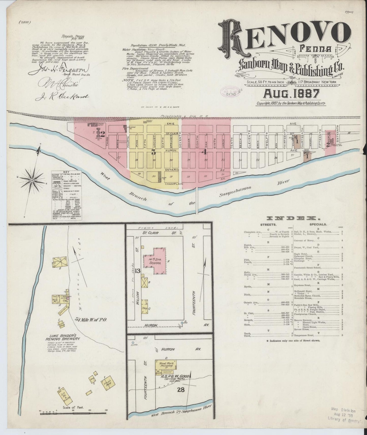 Sanborn Fire Insurance Map from Renovo, Clinton County, Pennsylvania (1887), Sheet #0001 - Complete Map Set gallery image, historic Sanborn map, vintage wall art, Pennsylvania Pennsylvania