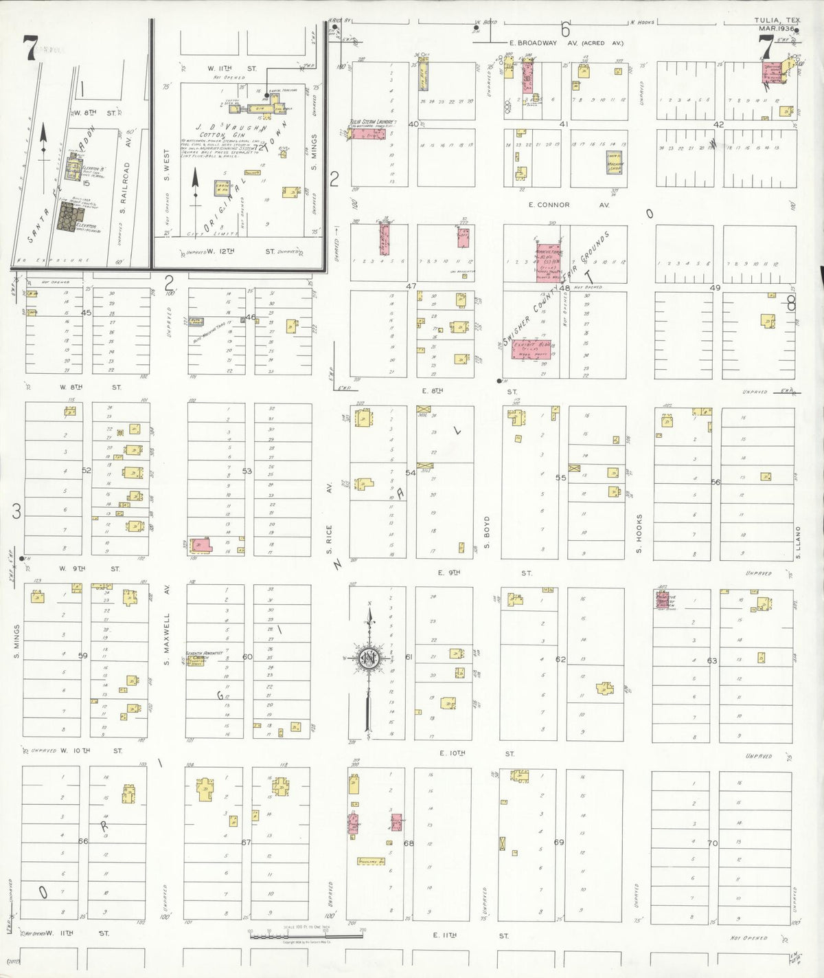 Sanborn Fire Insurance Map from Tulia, Swisher County, Texas (1936), Sheet #0007 - Complete Map Set gallery image, historic Sanborn map, vintage wall art, Texas Texas