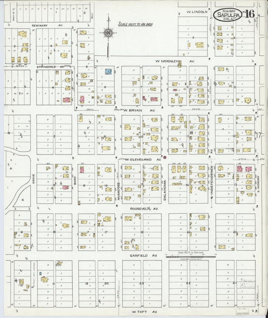 Sanborn Fire Insurance Map from Sapulpa, Creek County, Oklahoma (1920), Sheet #0016 - Historic Sanborn Fire Insurance Map Print, vintage old map wall art, antique decor, genealogy gift, Oklahoma Oklahoma map