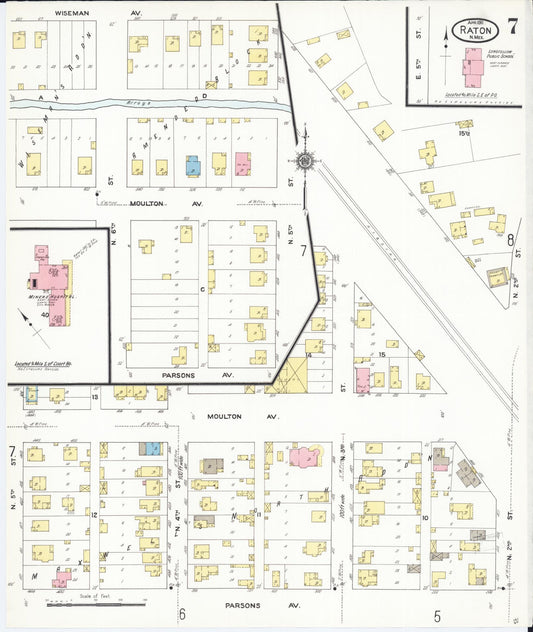 Sanborn Fire Insurance Map from Raton, Colfax County, New Mexico (1911), Sheet #0007 - Historic Sanborn Fire Insurance Map Print, vintage old map wall art, antique decor, genealogy gift, New Mexico New Mexico map
