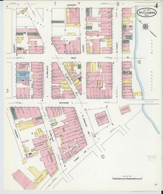 Sanborn Fire Insurance Map from Mount Clemens, Macomb County, Michigan (1909), Sheet #0004 - Historic Sanborn Fire Insurance Map Print, vintage old map wall art, antique decor, genealogy gift, Michigan Michigan map