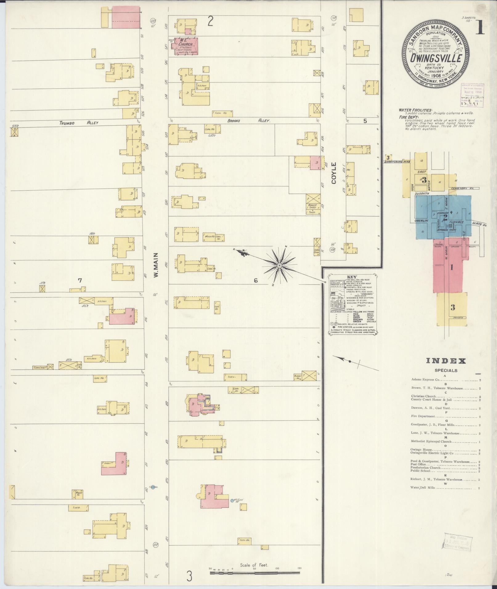 Sanborn Fire Insurance Map from Owingsville, Bath County, Kentucky (1908), Sheet #0001 - Historic Sanborn Fire Insurance Map Print, vintage old map wall art, antique decor, genealogy gift, Kentucky Kentucky map
