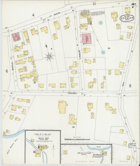 Sanborn Fire Insurance Map from Spencer, Worcester County, Massachusetts (1896), Sheet #0007 - Historic Sanborn Fire Insurance Map Print, vintage old map wall art, antique decor, genealogy gift, Massachusetts Massachusetts map
