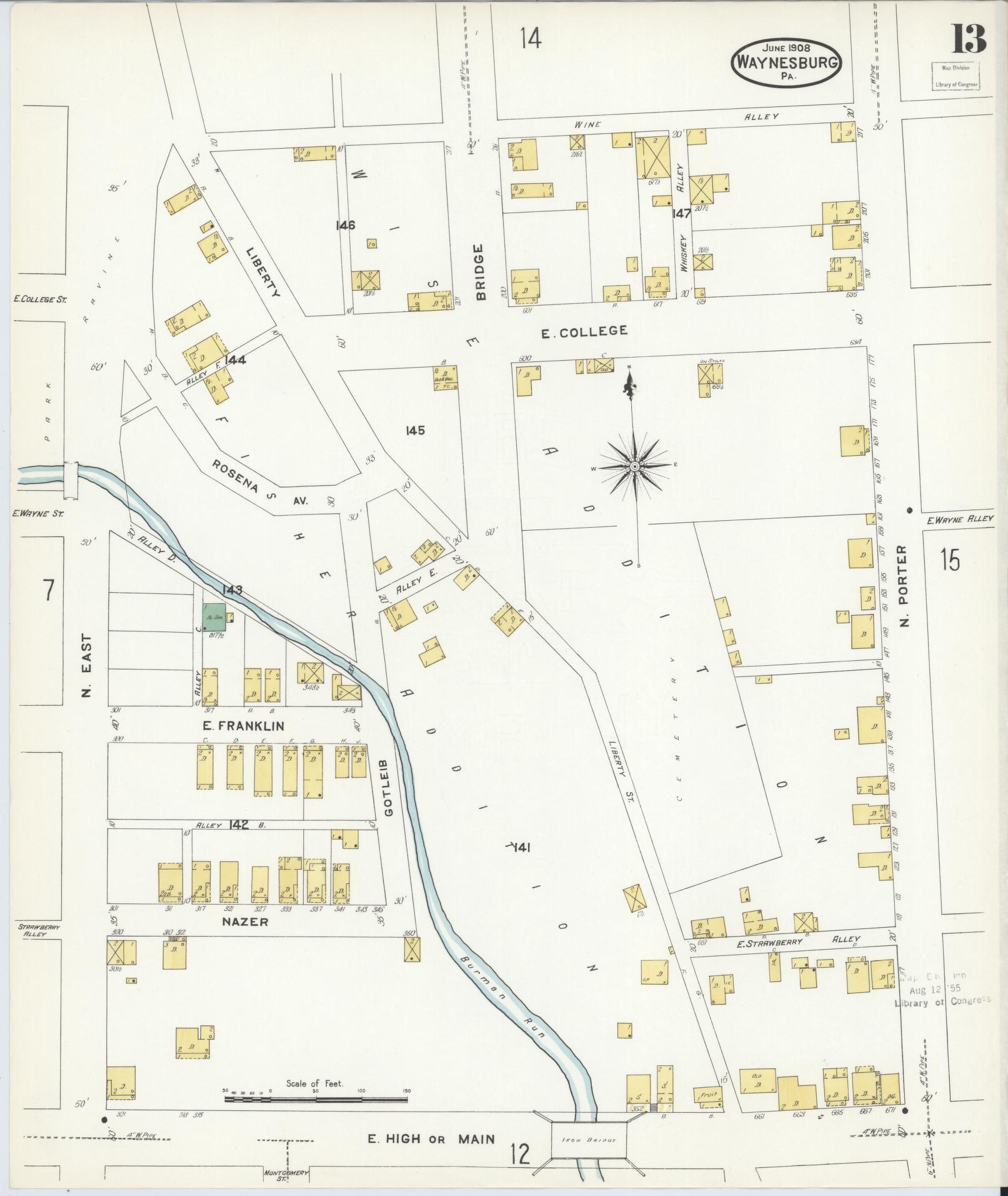 Sanborn Fire Insurance Map from Waynesburg, Greene County, Pennsylvania (1908), Sheet #0013 - Complete Map Set gallery image, historic Sanborn map, vintage wall art, Pennsylvania Pennsylvania