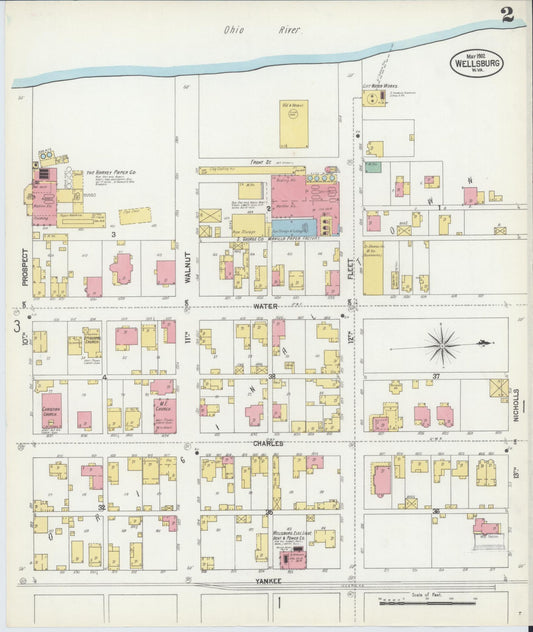 Sanborn Fire Insurance Map from Wellsburg, Brooke County, West Virginia (1902), Sheet #0002 - Historic Sanborn Fire Insurance Map Print, vintage old map wall art, antique decor, genealogy gift, West Virginia West Virginia map