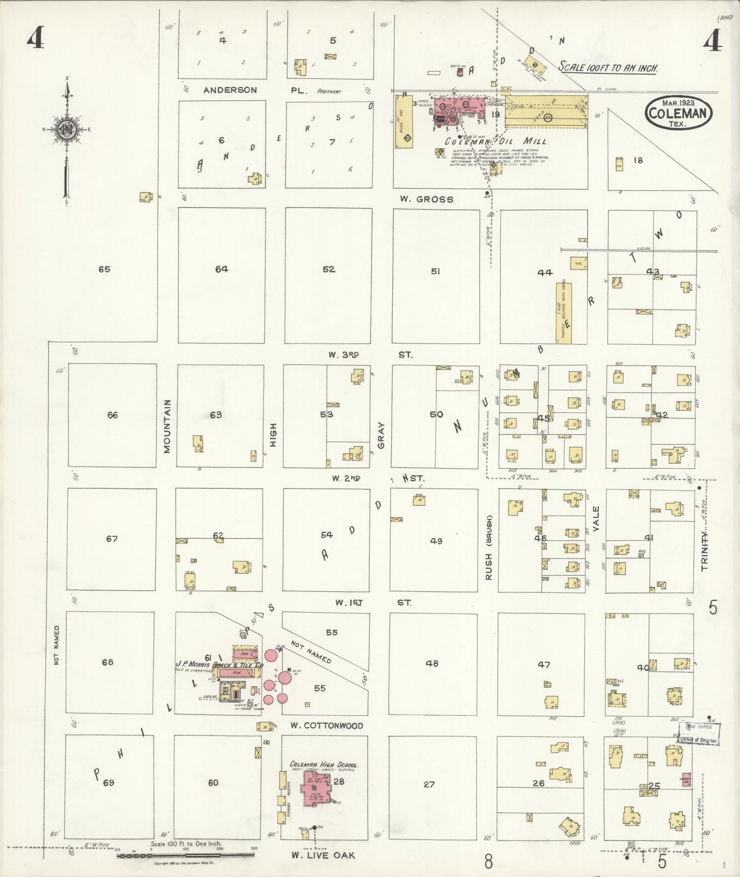 Sanborn Fire Insurance Map from Coleman, Coleman County, Texas (1923), Sheet #0004 - Historic Sanborn Fire Insurance Map Print, vintage old map wall art, antique decor, genealogy gift, Texas Texas map