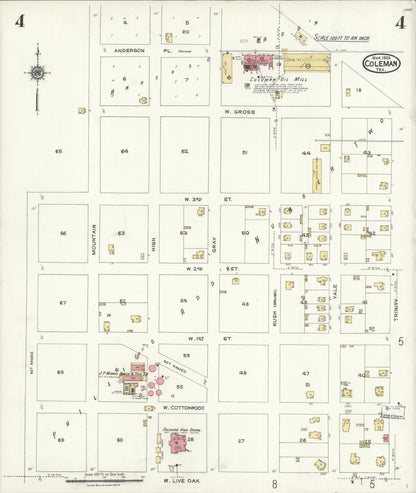 Sanborn Fire Insurance Map from Coleman, Coleman County, Texas (1923), Sheet #0004 - Historic Sanborn Fire Insurance Map Print, vintage old map wall art, antique decor, genealogy gift, Texas Texas map