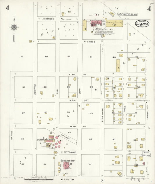 Sanborn Fire Insurance Map from Coleman, Coleman County, Texas (1923), Sheet #0004 - Historic Sanborn Fire Insurance Map Print, vintage old map wall art, antique decor, genealogy gift, Texas Texas map