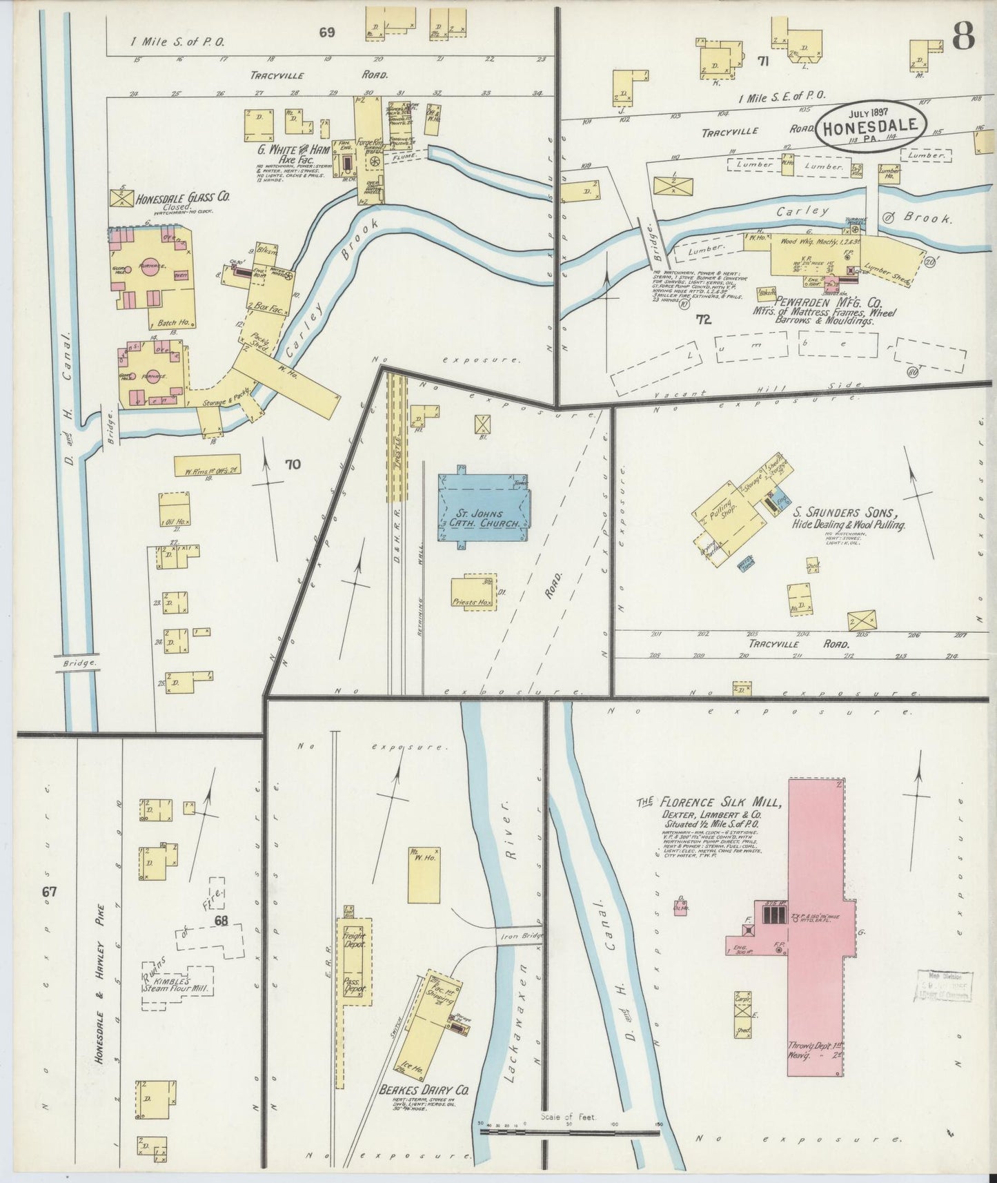 Sanborn Fire Insurance Map from Honesdale, Wayne County, Pennsylvania (1897), Sheet #0008 - Historic Sanborn Fire Insurance Map Print, vintage old map wall art, antique decor, genealogy gift, Pennsylvania Pennsylvania map