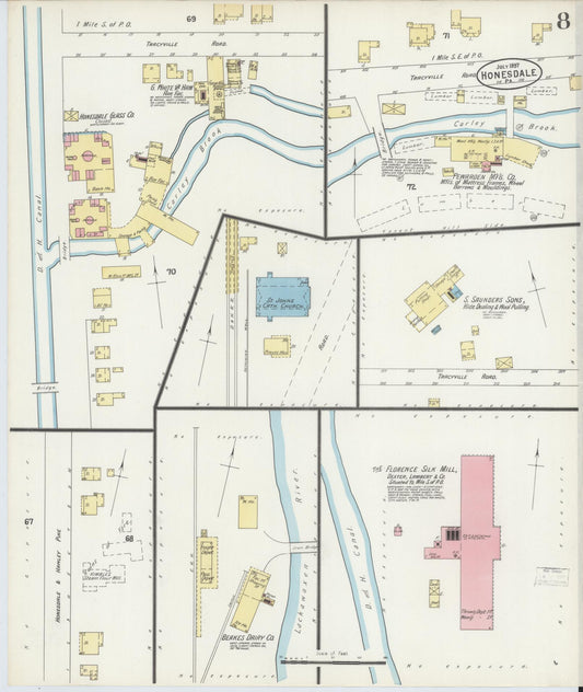 Sanborn Fire Insurance Map from Honesdale, Wayne County, Pennsylvania (1897), Sheet #0008 - Historic Sanborn Fire Insurance Map Print, vintage old map wall art, antique decor, genealogy gift, Pennsylvania Pennsylvania map