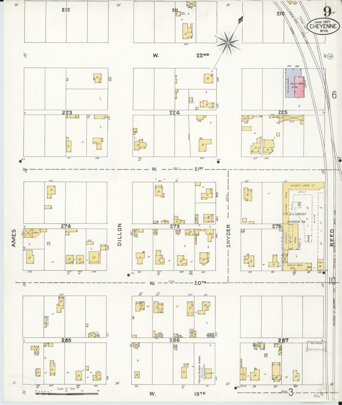 Sanborn Fire Insurance Map from Cheyenne, Laramie County, Wyoming (1907), Sheet #0009 - Complete Map Set gallery image, historic Sanborn map, vintage wall art, Wyoming Wyoming