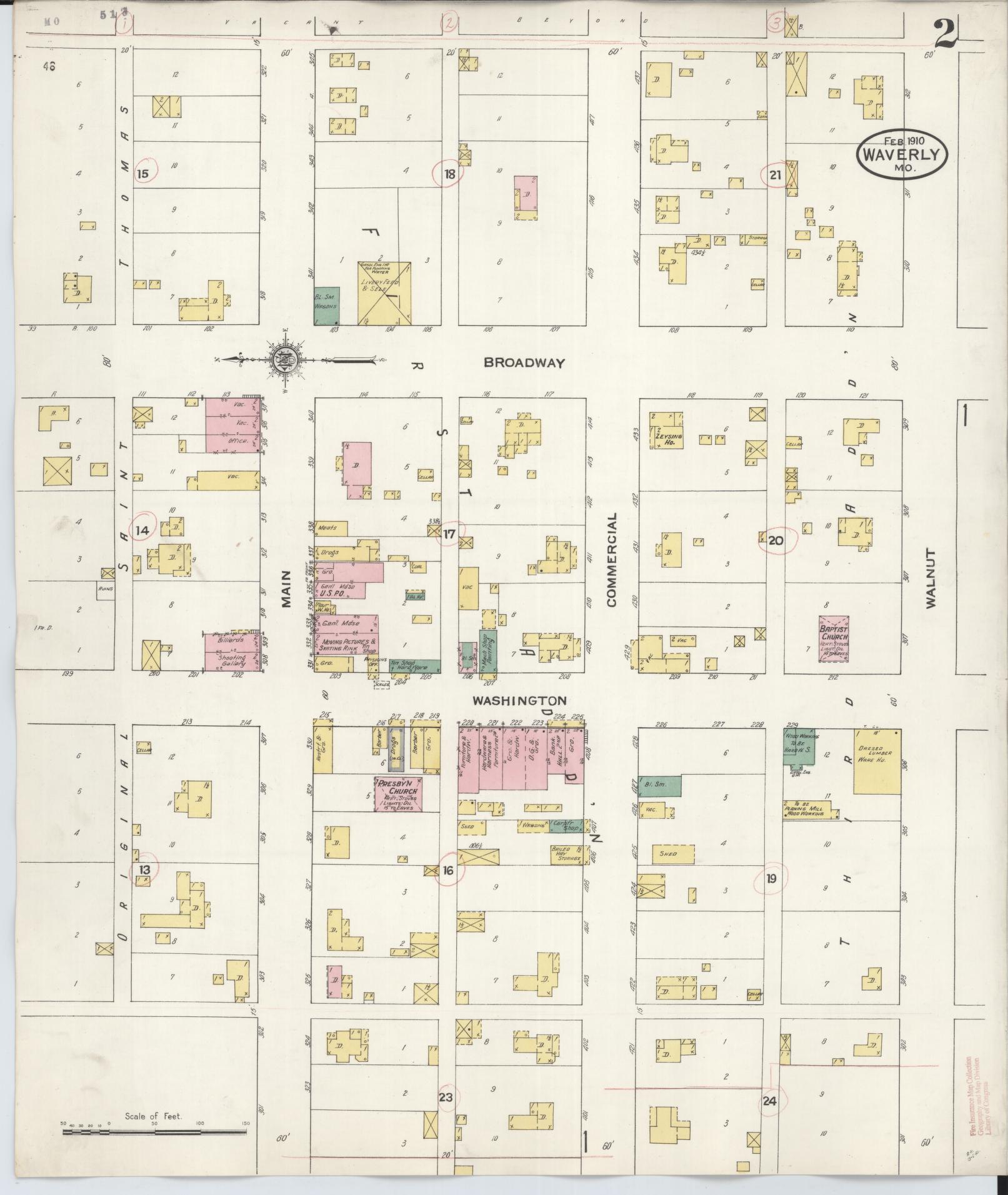 Sanborn Fire Insurance Map from Waverly, Lafayette County, Missouri (1910), Sheet #0002 - Complete Map Set gallery image, historic Sanborn map, vintage wall art, Missouri Missouri
