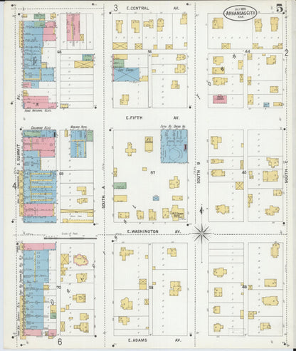 Sanborn Fire Insurance Map from Arkansas City, Cowley County, Kansas (1899), Sheet #0005 - Complete Map Set gallery image, historic Sanborn map, vintage wall art, Arkansas Arkansas