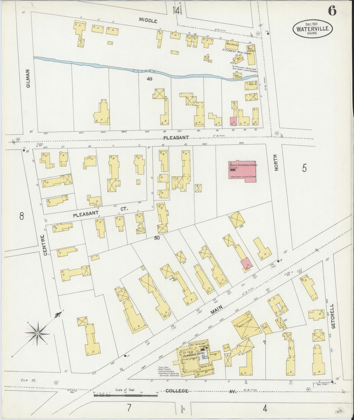 Sanborn Fire Insurance Map from Waterville, Kennebec County, Maine (1901), Sheet #0006 - Historic Sanborn Fire Insurance Map Print, vintage old map wall art, antique decor, genealogy gift, Maine Maine map