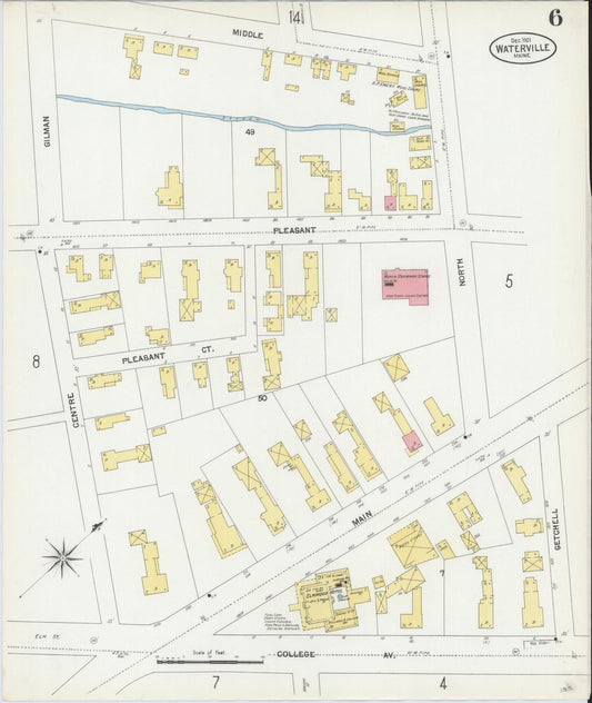 Sanborn Fire Insurance Map from Waterville, Kennebec County, Maine (1901), Sheet #0006 - Historic Sanborn Fire Insurance Map Print, vintage old map wall art, antique decor, genealogy gift, Maine Maine map