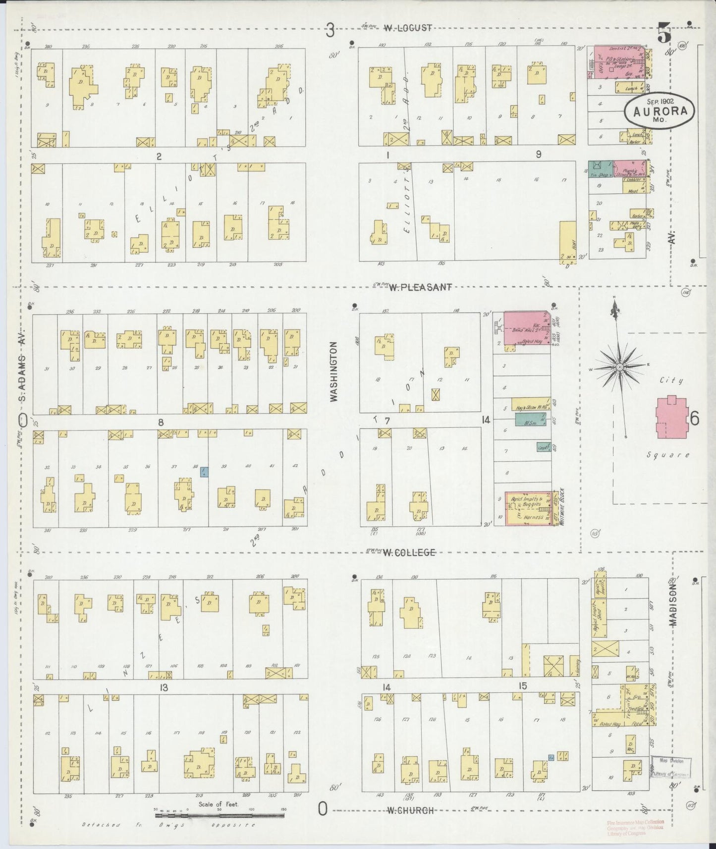 Sanborn Fire Insurance Map from Aurora, Lawrence County, Missouri (1902), Sheet #0005 - Complete Map Set gallery image, historic Sanborn map, vintage wall art, Missouri Missouri