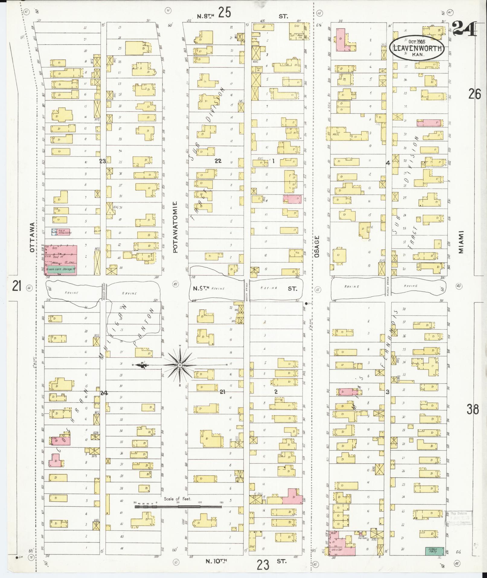 Sanborn Fire Insurance Map from Leavenworth, Leavenworth County, Kansas (1905), Sheet #0025 - Historic Sanborn Fire Insurance Map Print, vintage old map wall art, antique decor, genealogy gift, Kansas Kansas map