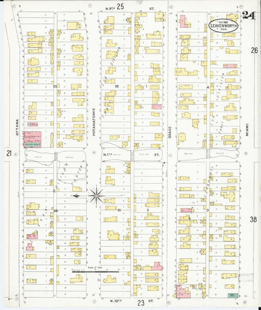 Sanborn Fire Insurance Map from Leavenworth, Leavenworth County, Kansas (1905), Sheet #0025 - Historic Sanborn Fire Insurance Map Print, vintage old map wall art, antique decor, genealogy gift, Kansas Kansas map