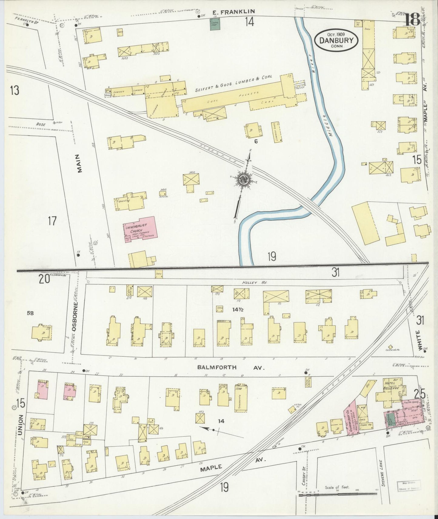 Sanborn Fire Insurance Map from Danbury, Fairfield County, Connecticut (1909), Sheet #0018 - Complete Map Set gallery image, historic Sanborn map, vintage wall art, Connecticut Connecticut