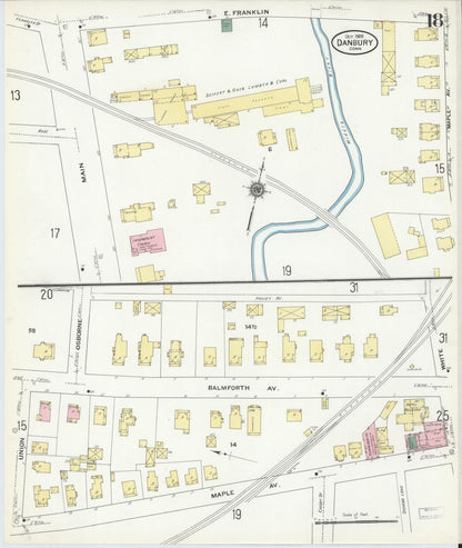 Sanborn Fire Insurance Map from Danbury, Fairfield County, Connecticut (1909), Sheet #0018 - Complete Map Set gallery image, historic Sanborn map, vintage wall art, Connecticut Connecticut