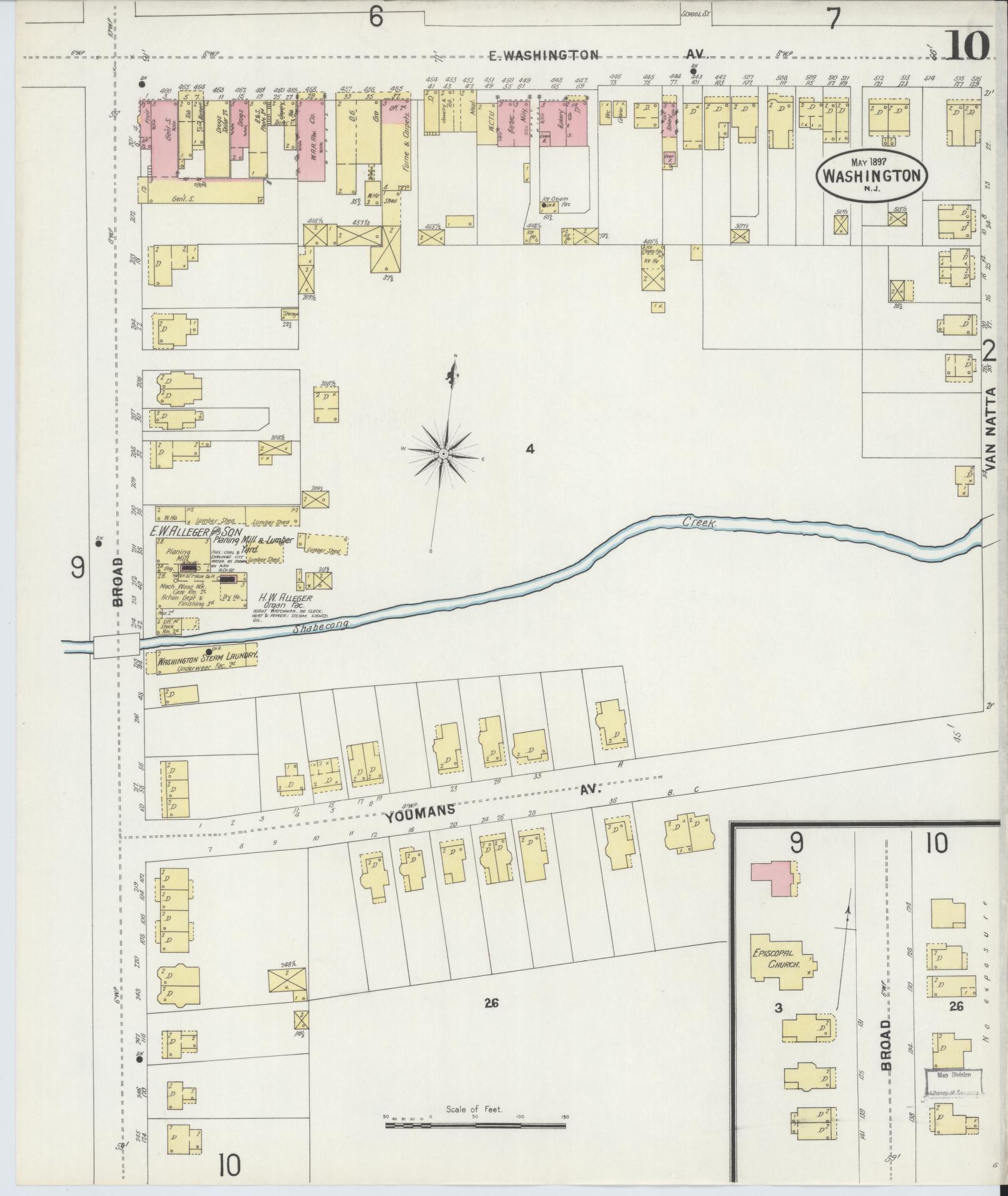 Sanborn Fire Insurance Map from Washington, Warren County, New Jersey (1897), Sheet #0010 - Historic Sanborn Fire Insurance Map Print, vintage old map wall art, antique decor, genealogy gift, Washington Washington map