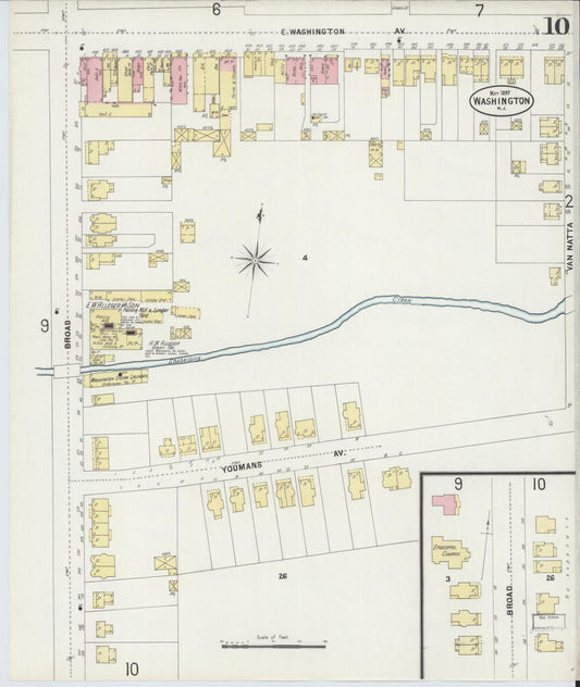 Sanborn Fire Insurance Map from Washington, Warren County, New Jersey (1897), Sheet #0010 - Historic Sanborn Fire Insurance Map Print, vintage old map wall art, antique decor, genealogy gift, Washington Washington map