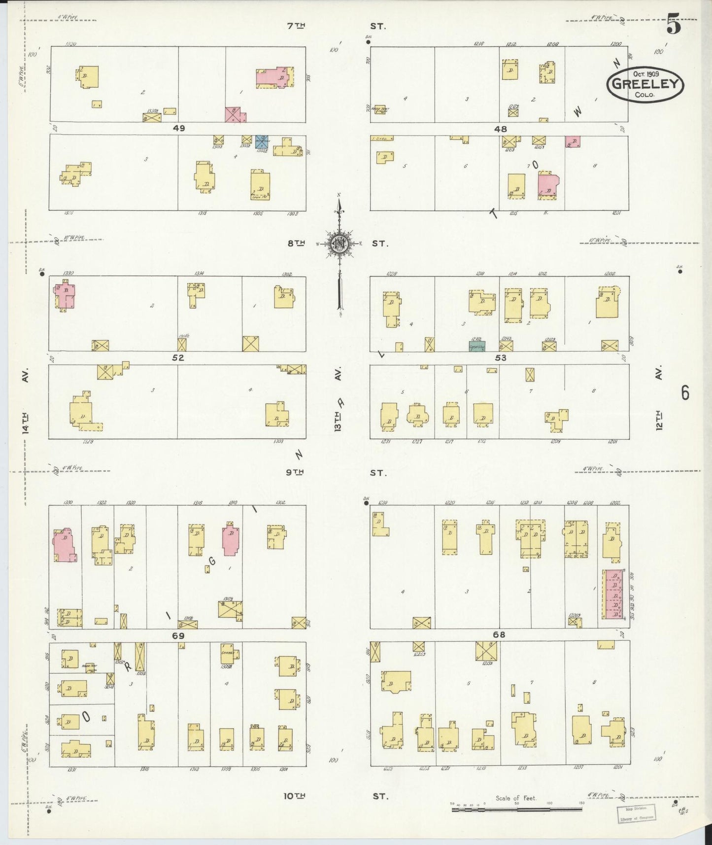 Sanborn Fire Insurance Map from Greeley, Weld County, Colorado (1909), Sheet #0005 - Complete Map Set gallery image, historic Sanborn map, vintage wall art, Colorado Colorado