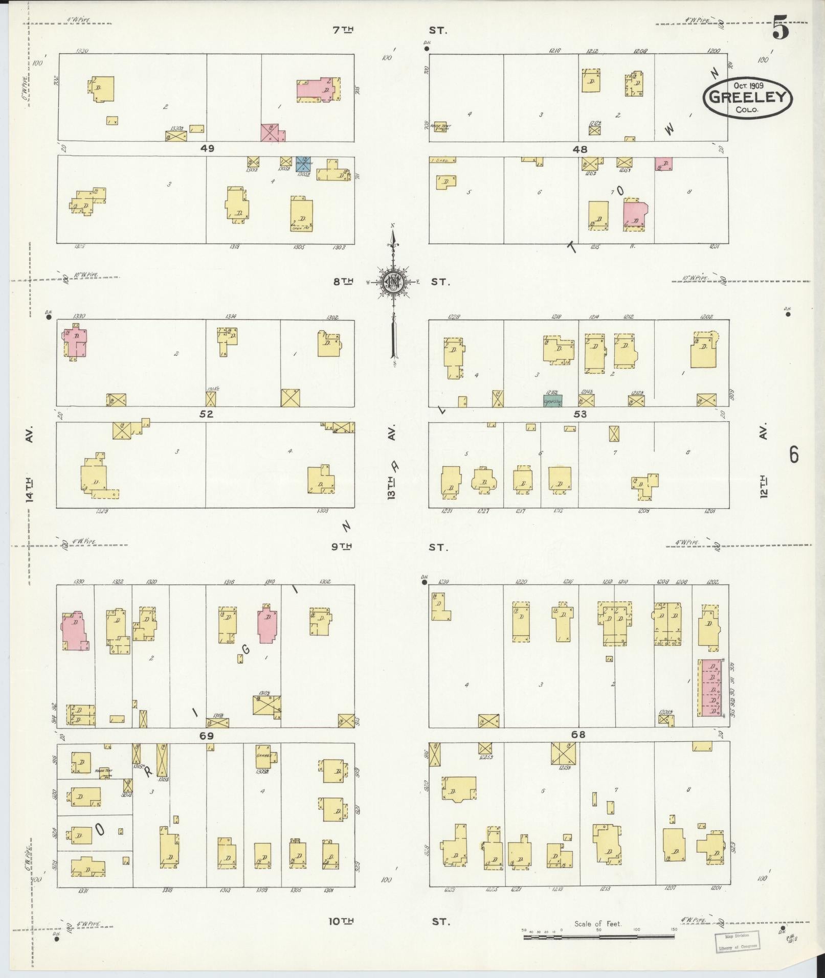 Sanborn Fire Insurance Map from Greeley, Weld County, Colorado (1909), Sheet #0005 - Complete Map Set gallery image, historic Sanborn map, vintage wall art, Colorado Colorado